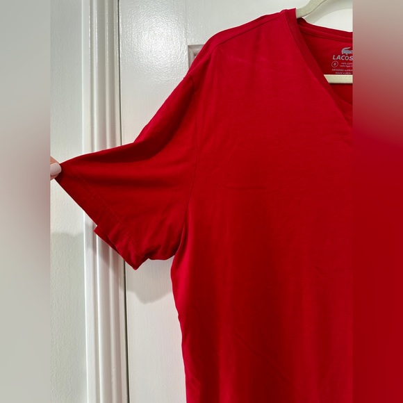 Mens Lacoste red v neck short sleeve shirt top - Picture 4 of 9